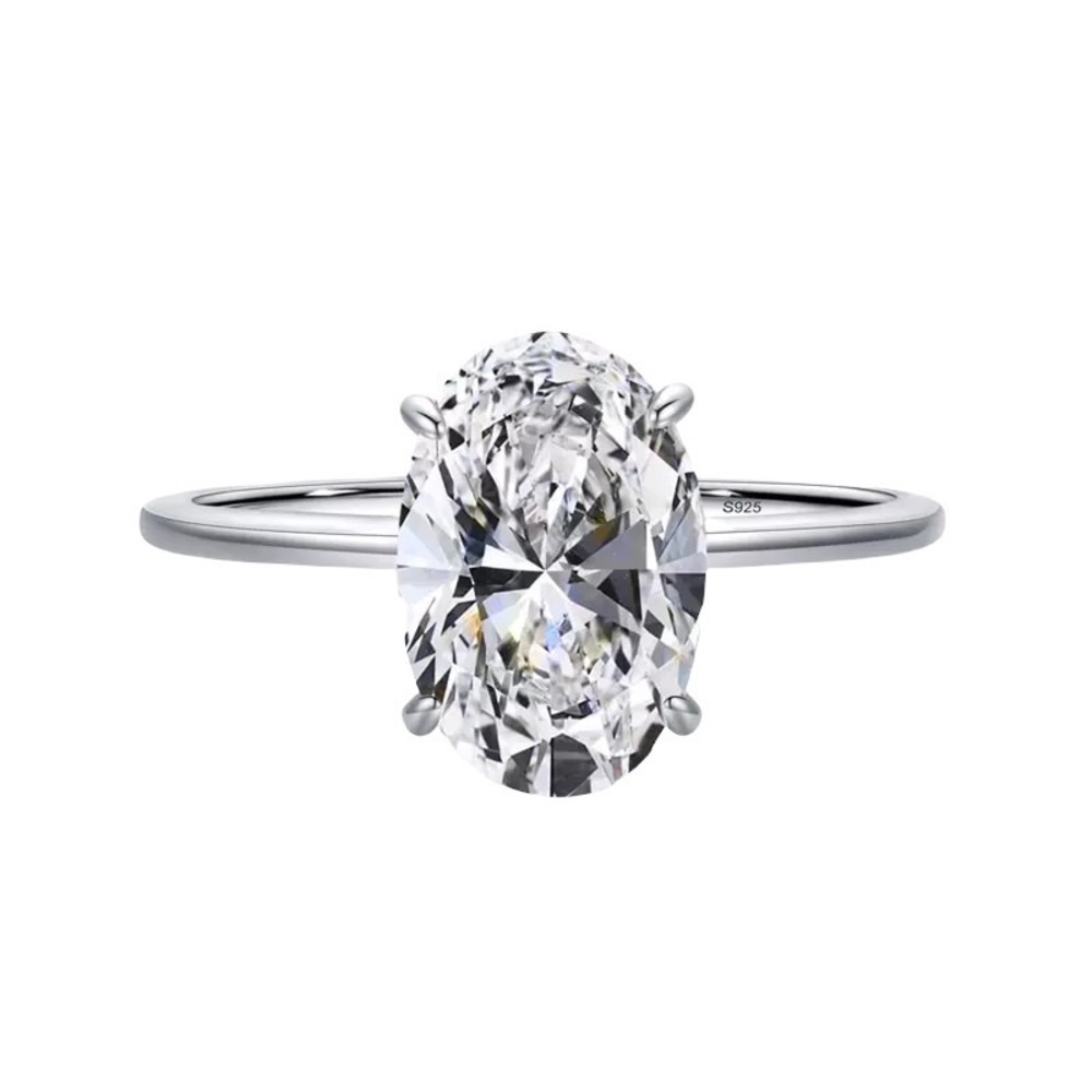 925 Sterling Silver Oval Clear Zirconia 3 Carat Engagement Wedding Ring